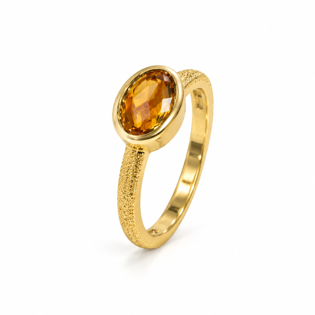 ring 18kt geel goud mat geborstelde band met citrine