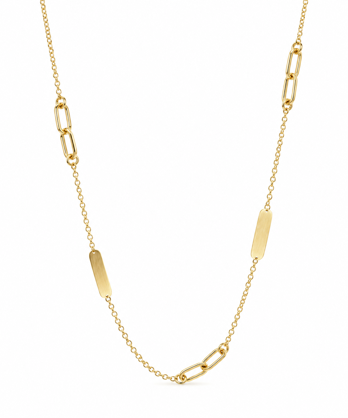 Gouden ketting met plaatjes en open schakel