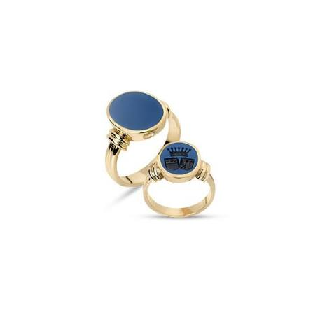 14 krt dames zegelring met blauw lagensteen