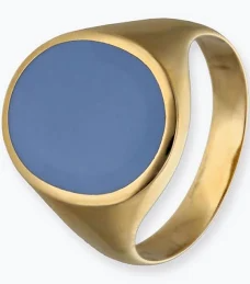 14 krt geelgouden heren zegelring met blauw lagensteen  16x13