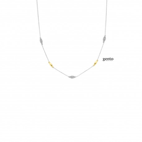 Damesketting van gerhodineerd 925 sterling zilver met een hanger bezet met zirkonia.