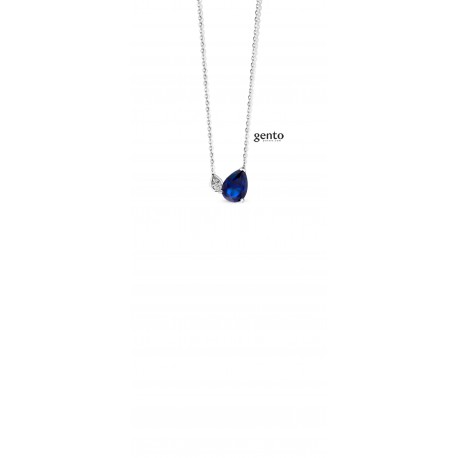 Ketting zilver 925 met druppel hanger en blauwe zirconium