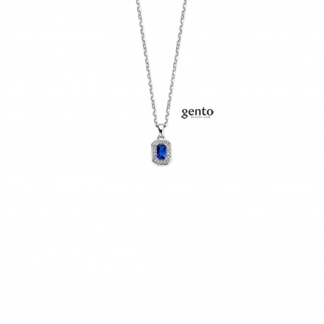 Ketting 925 zilver van gento jewels met hanger met blauwe zirconium en witte zirconium