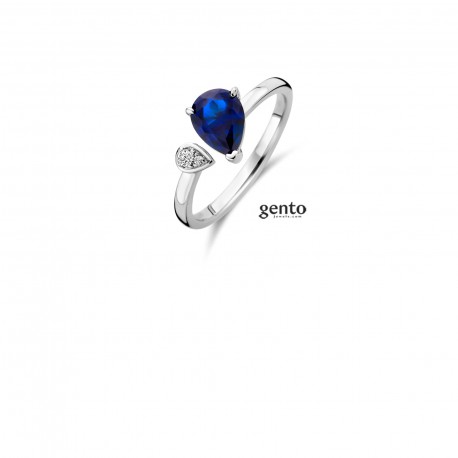 ring verguld zilver met zirconiumen blauwe zirconium peervorm