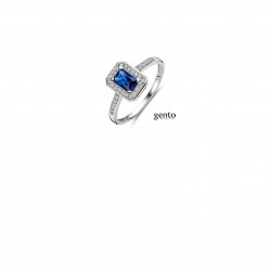 Ring zilver met blauwe zirconium rechthoekige steen 