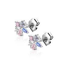 8mm ZINZI zilveren oorstekers bezet met een speelse combinatie van witte, roze, paarse en blauwe kleurstenen in verschillende slijpvormen ZIO2866