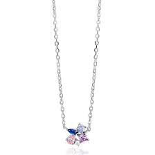 ZINZI zilveren ketting met speelse hanger (8mm) bezet met een mooie combinatie van witte, roze, paarse en blauwe kleurstenen in verschillende slijpvormen 42-45cm ZIC2866