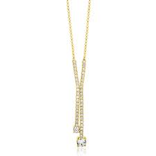 ZINZI gold plated zilveren Y-collier 45cm met luxe tennislook en witte zirkonia's in rijzetting met twee grotere witte zirkonia's ZIC2894Y