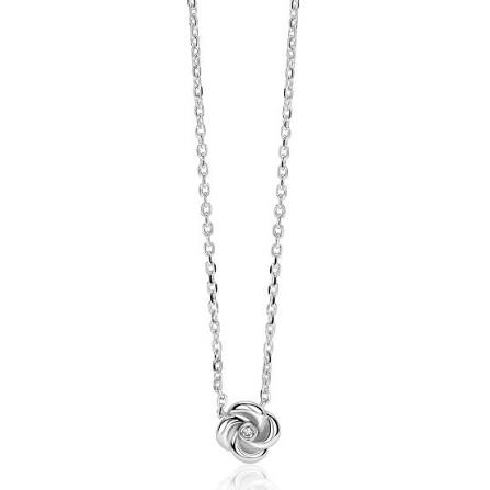 Kettin g zilver ZINZI zilveren ketting met hanger in roosdesign (9mm) en bezet met een witte zirkonia in het midden 42-45cm ZIC2872