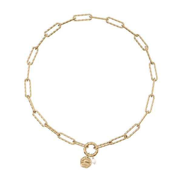 Skagen ketting goudkleurig met parel.