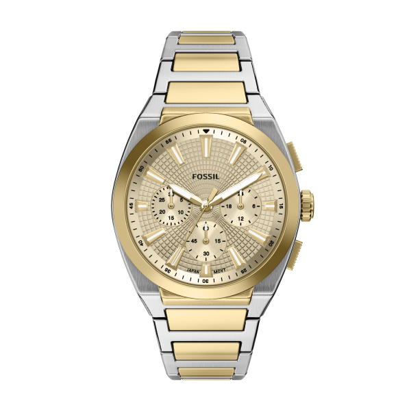 Fossil horloge everett met goud en zilverkleurige band.