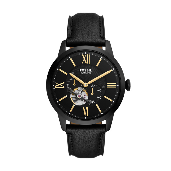 Fossil automatisch horloge met zwarte band.