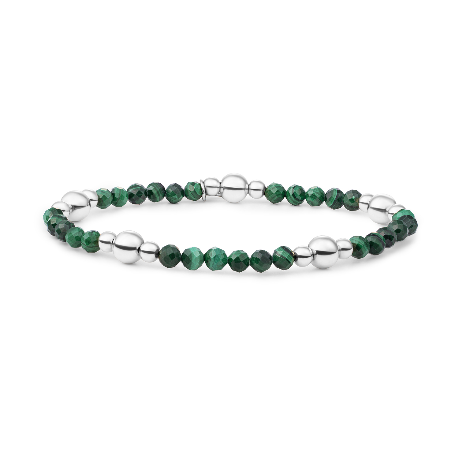 Zilver stretch armband met malachiet kralen