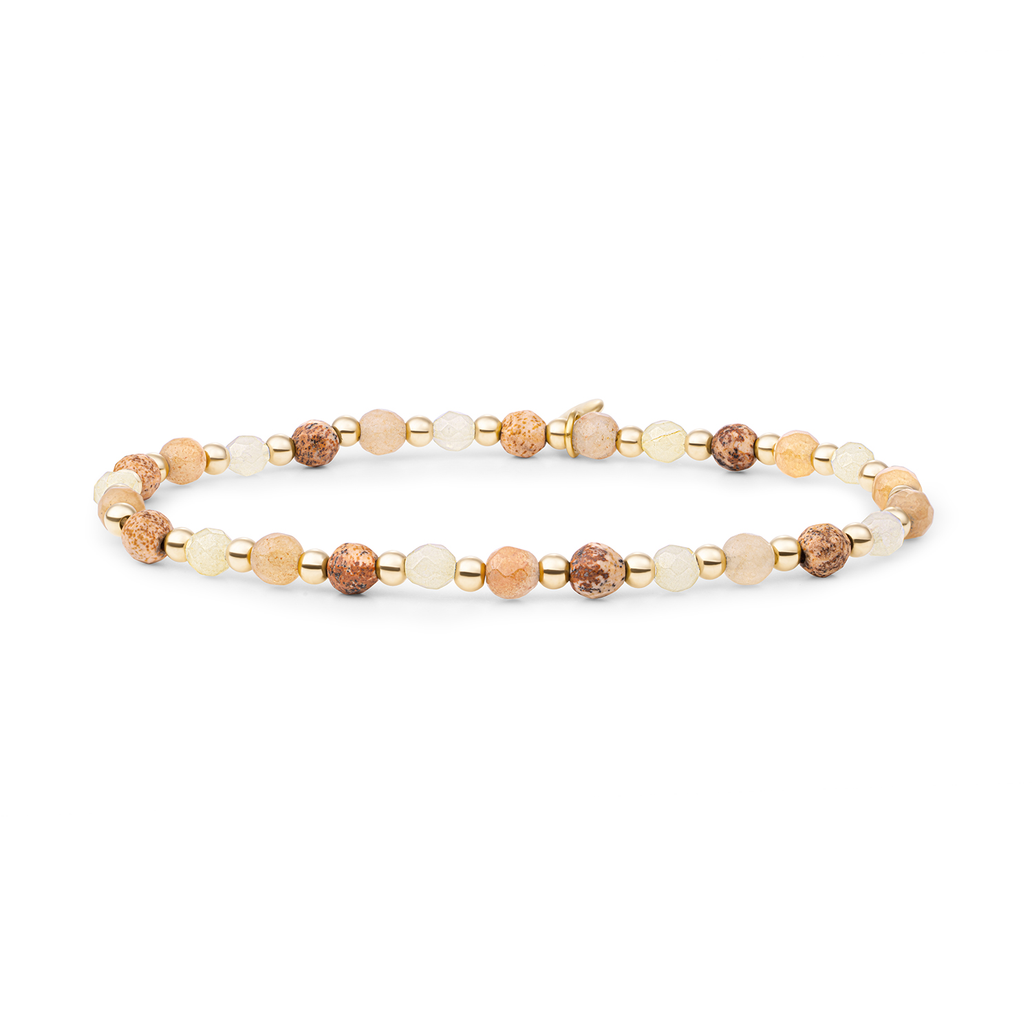 Goud op zilver stretch armband met multi kralen