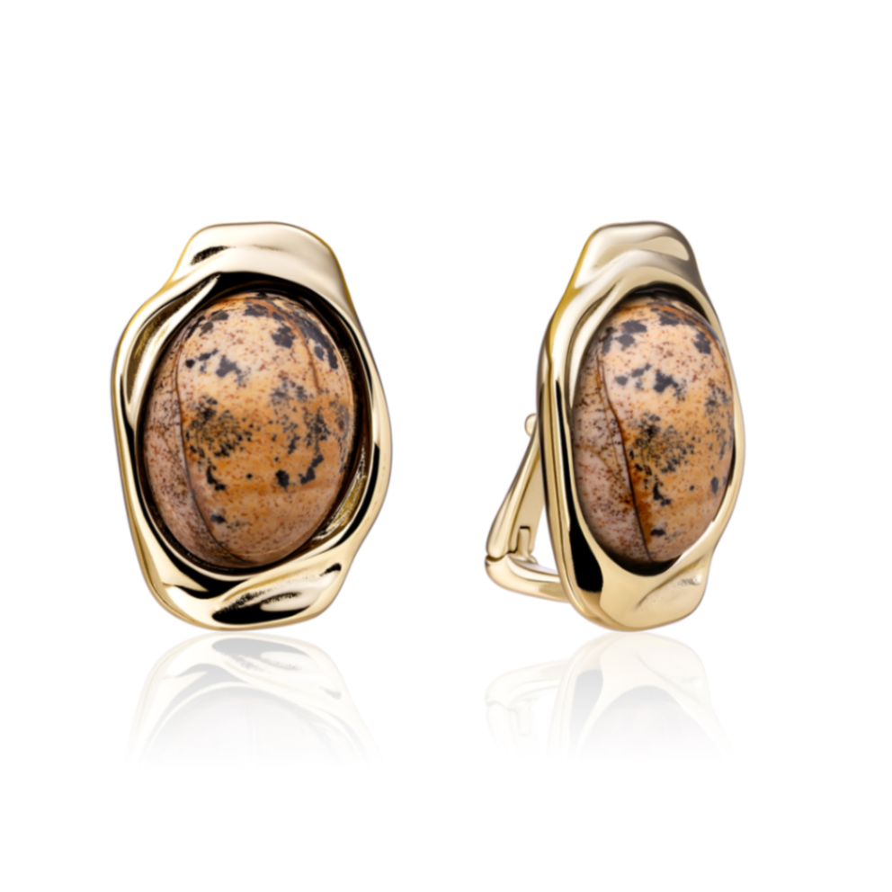 Goud op zilver oorbelen met Landscape Jasper gezet