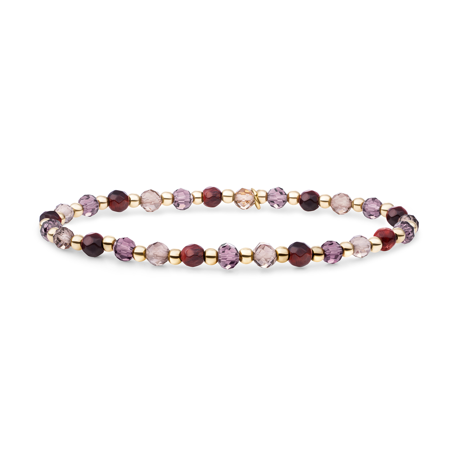 Goud op zilver stretch armband met multi kralen