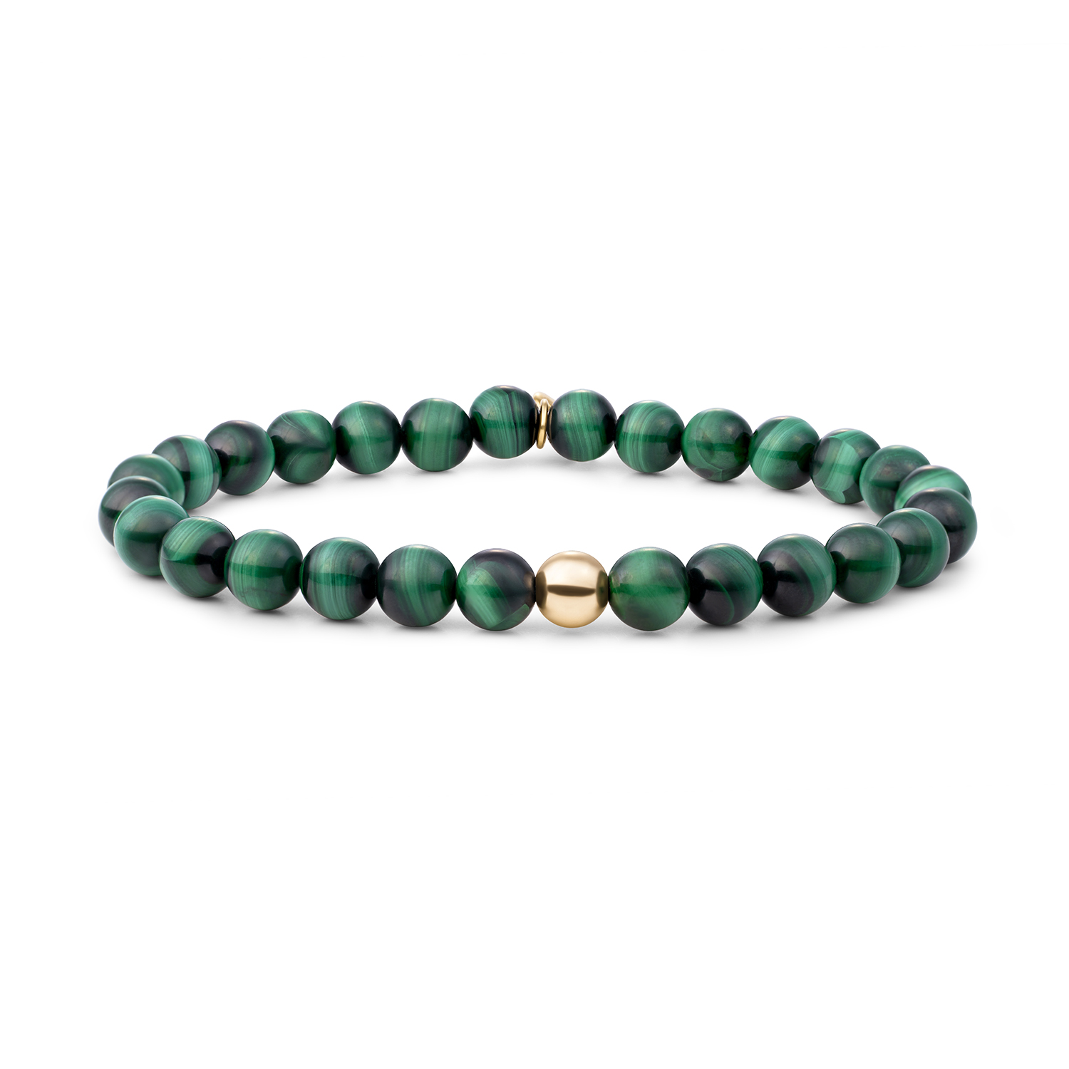 Goud op zilver stretch armband met Malachite kralen