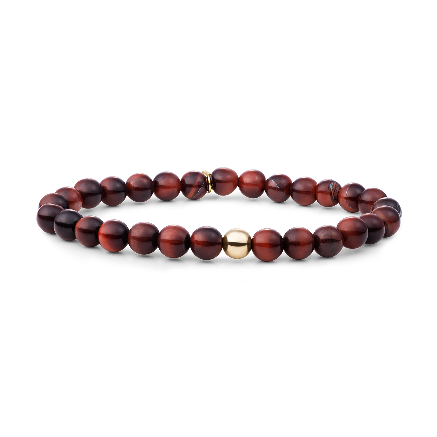 Goud op zilver stretch armband met red Tiger Eye kralen