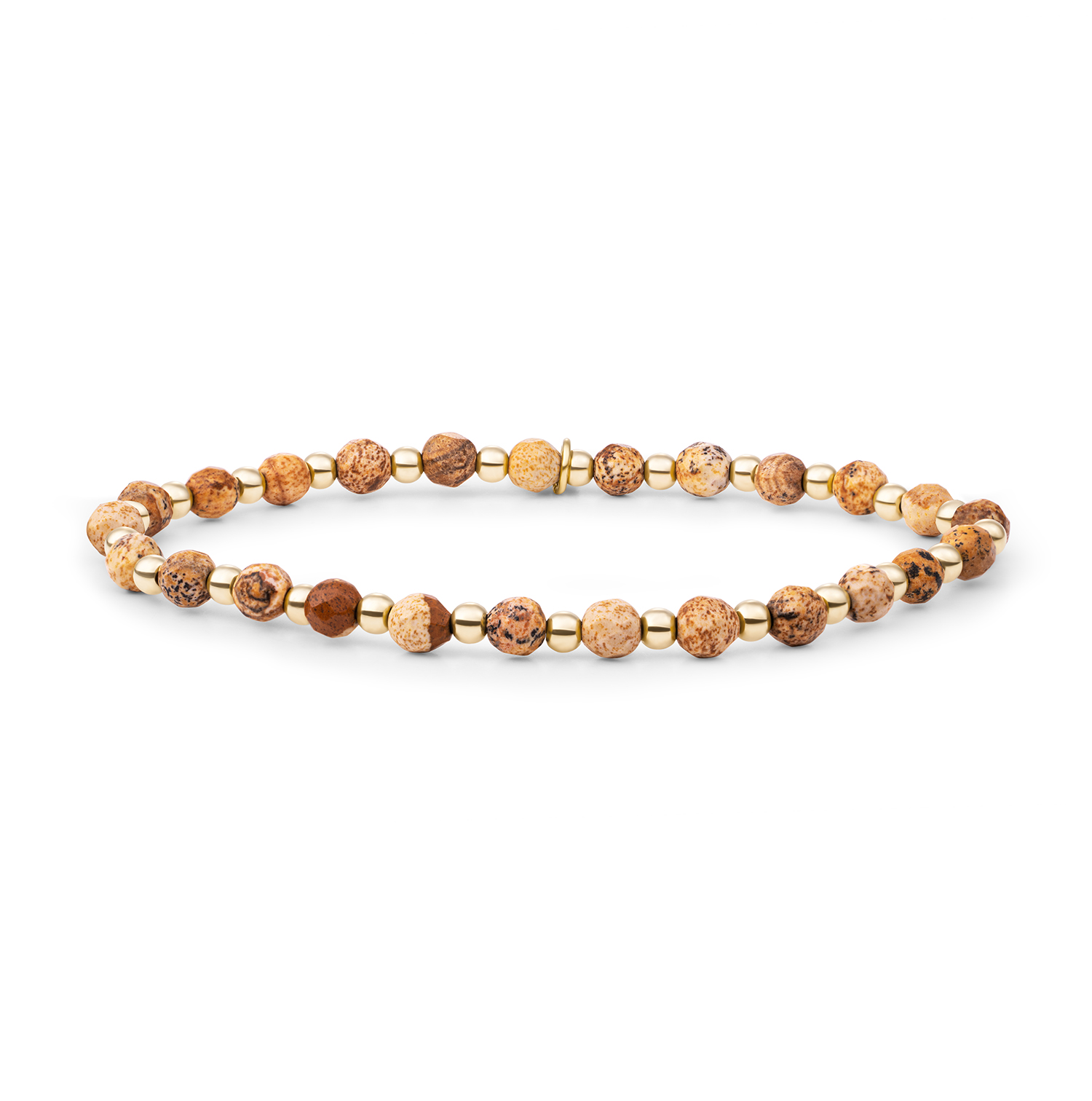 Goud op zilver stretch armband met Landscape Jasper kralen