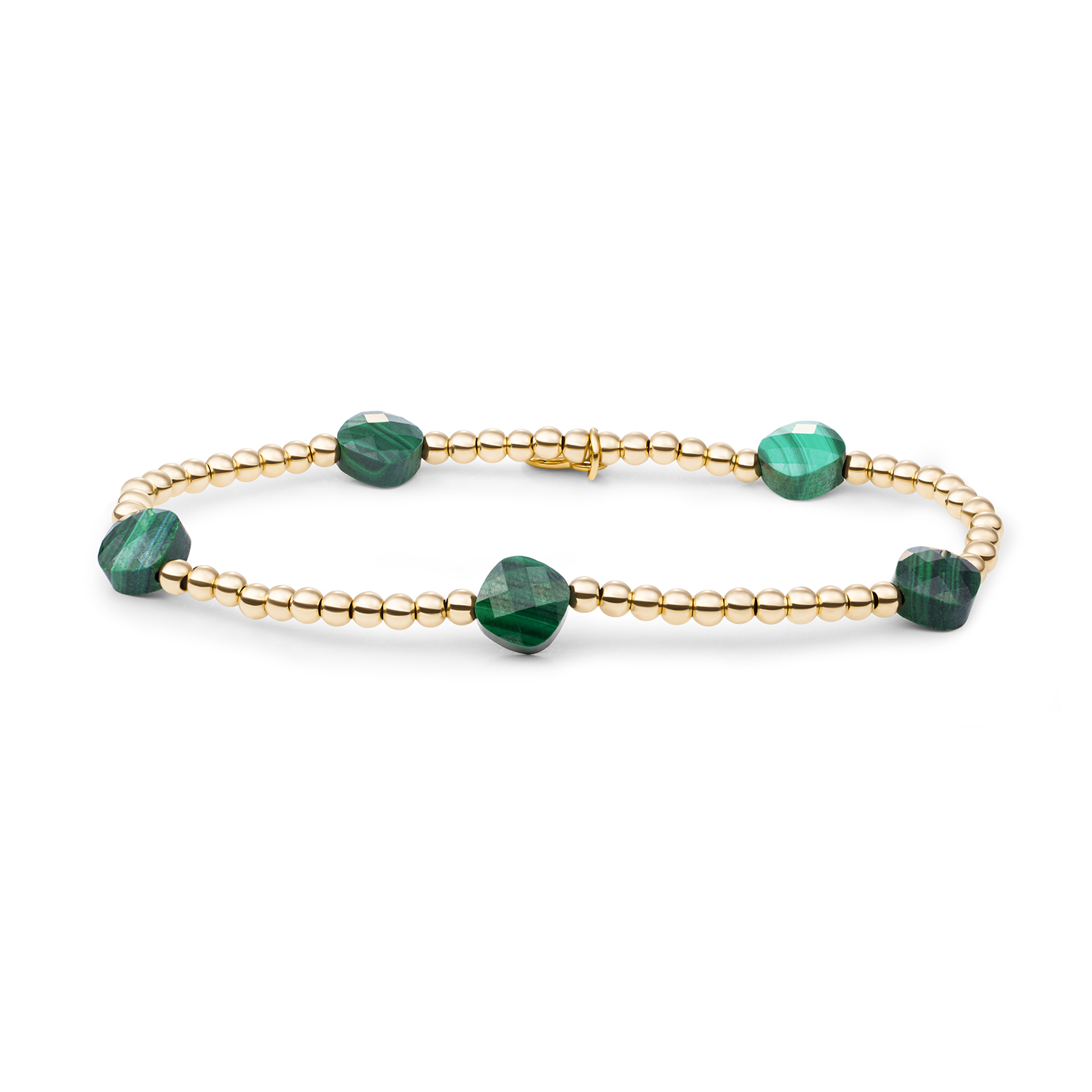 Goud op zilver stretch armband met malchitekralen