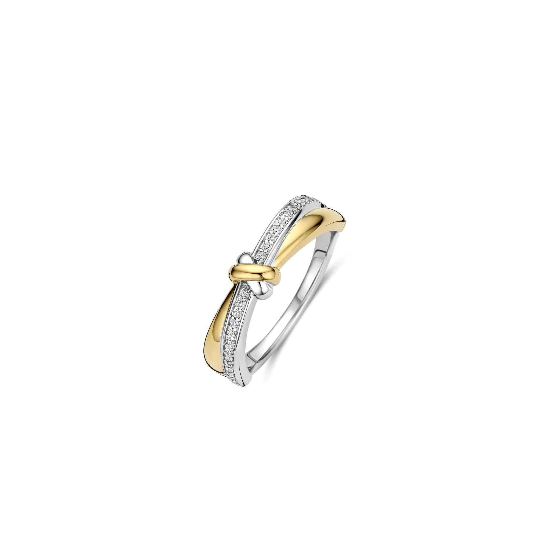 Ti Sento Milano - Zilveren damesring Contrast Knot Twisted Zirconia, deels verguld - 12443ZY/52