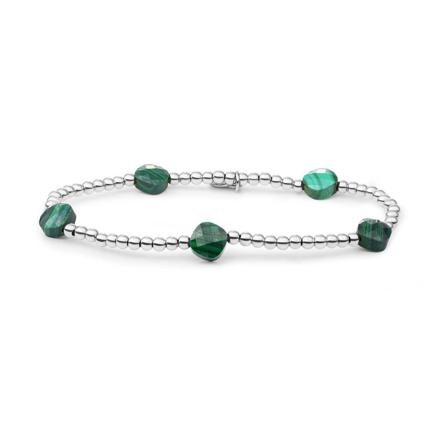 Zilver stretch armband met Malachiet kralen