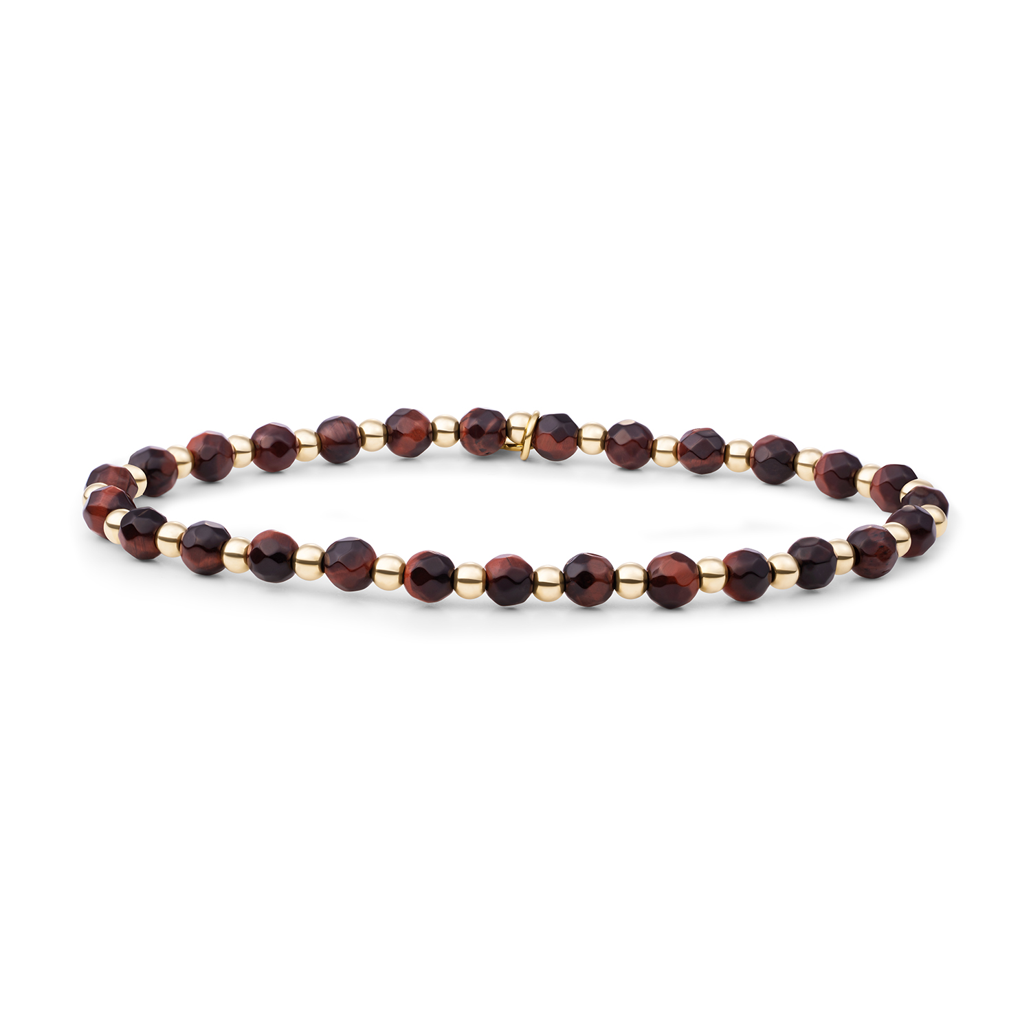 Goud op zilver stretch armband met Red Tiger Eye kralen
