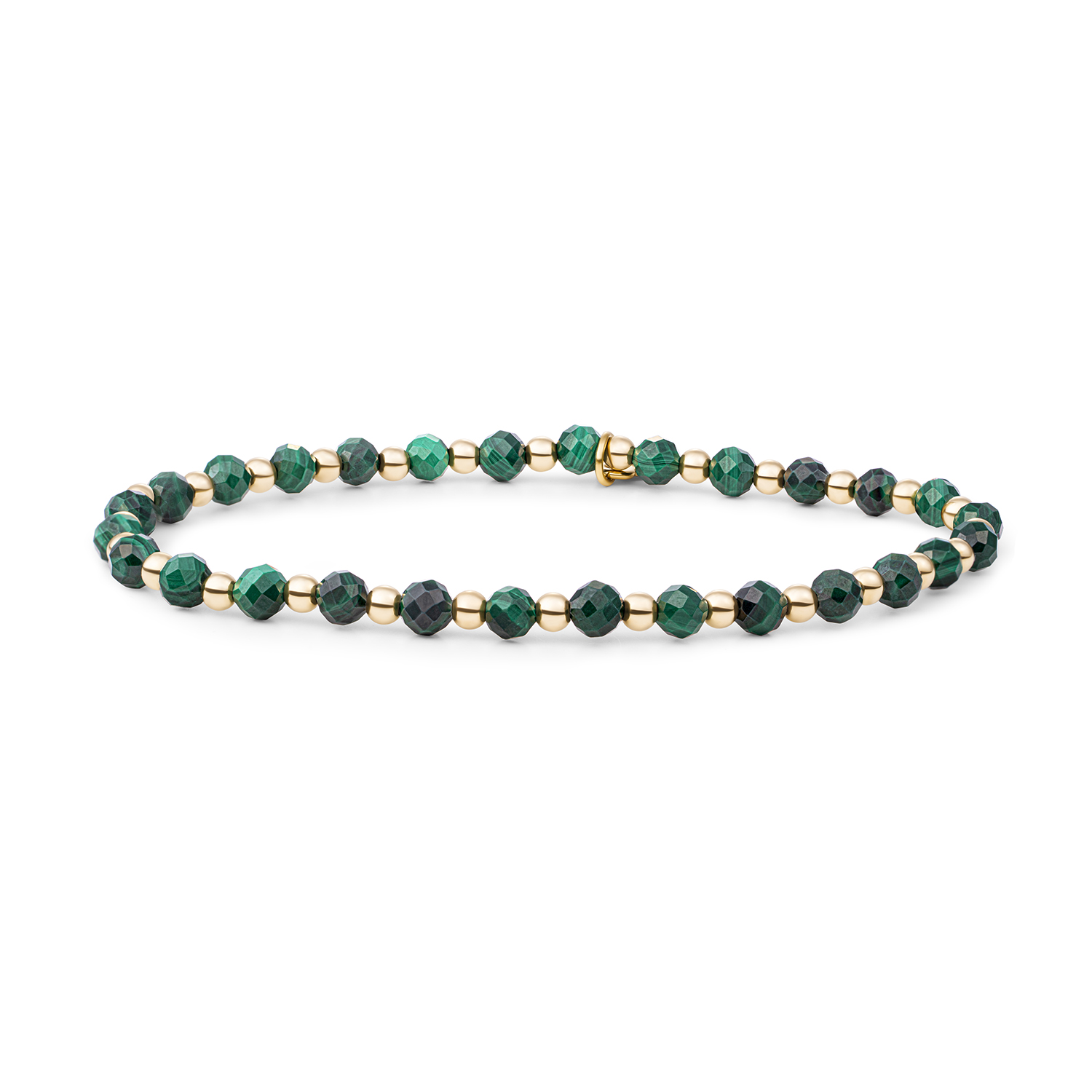 Goud op zilver stretch armband met malachite kralen