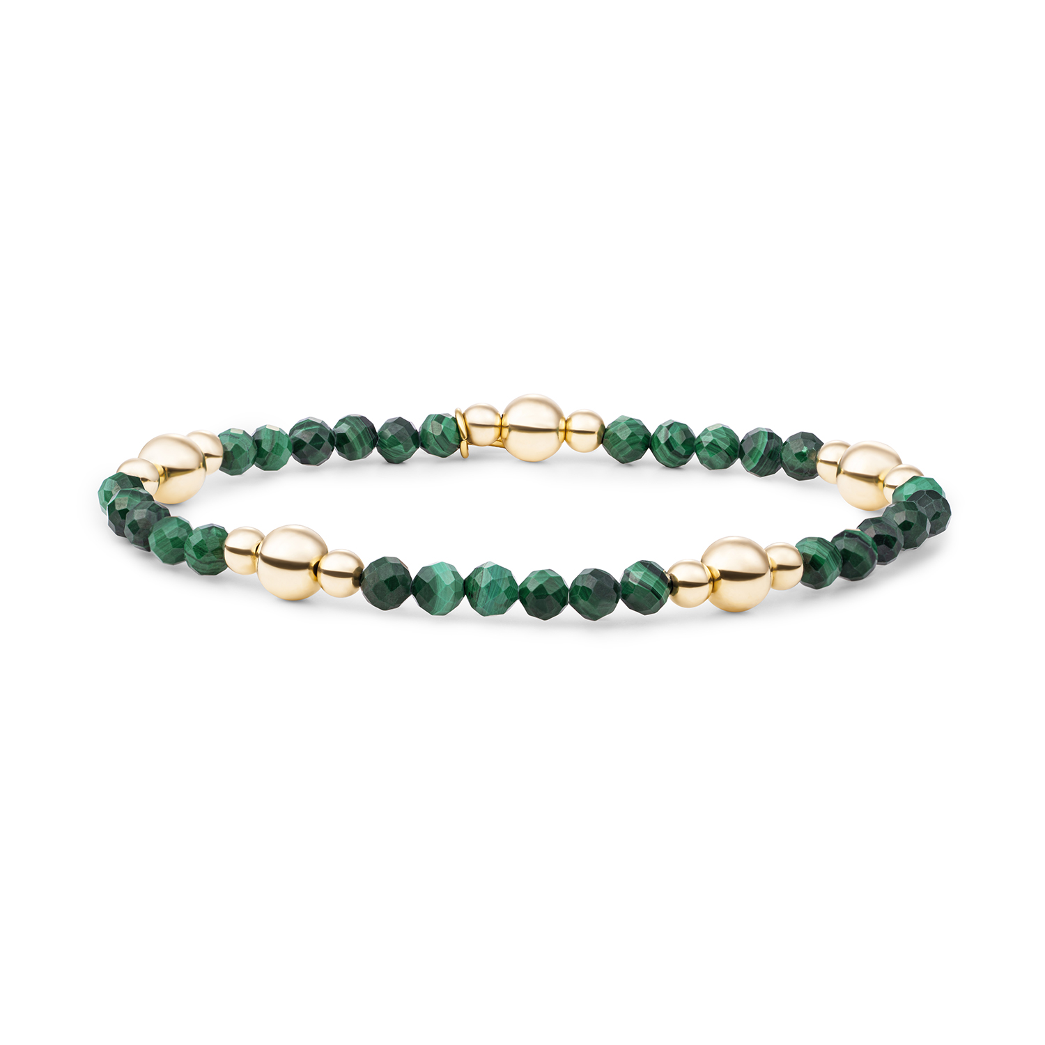 Goud op zilver stretch armband met malachiet kralen