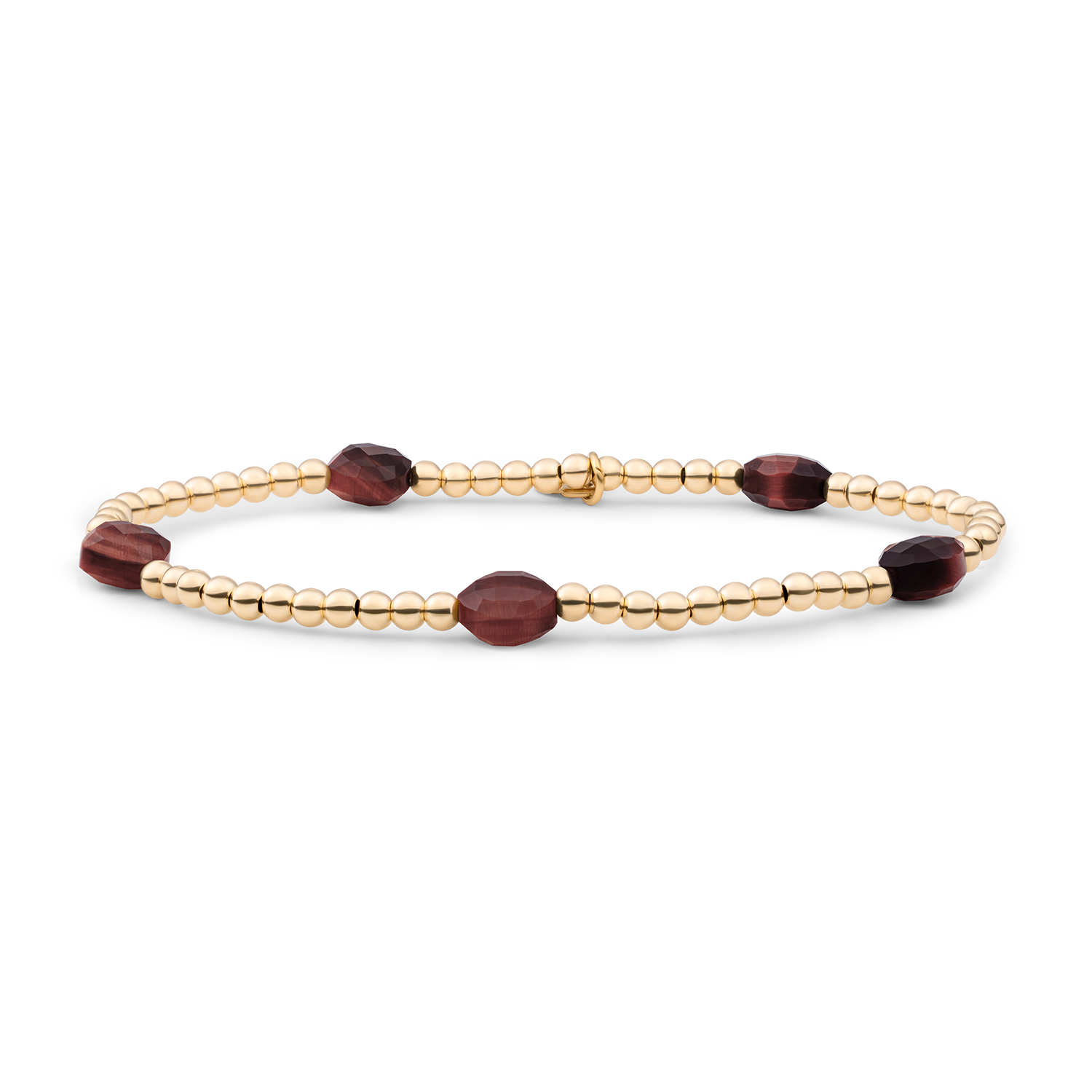 Goud op zilver stretch armband met Red Tiger Eye kralen