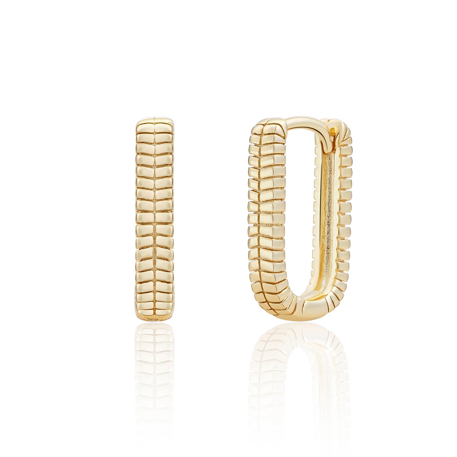 Oorbellen - Square Creolen Horizonal Lines - Goud