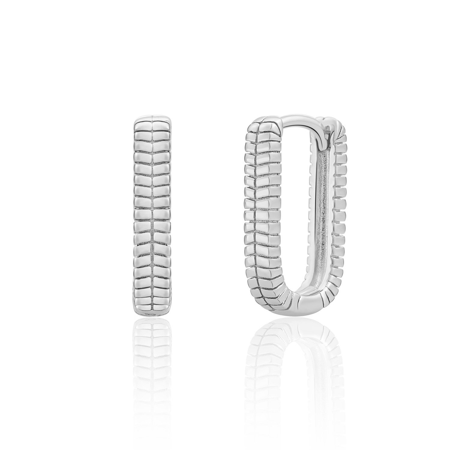 Oorbellen - Square Creolen Horizonal Lines - Zilver