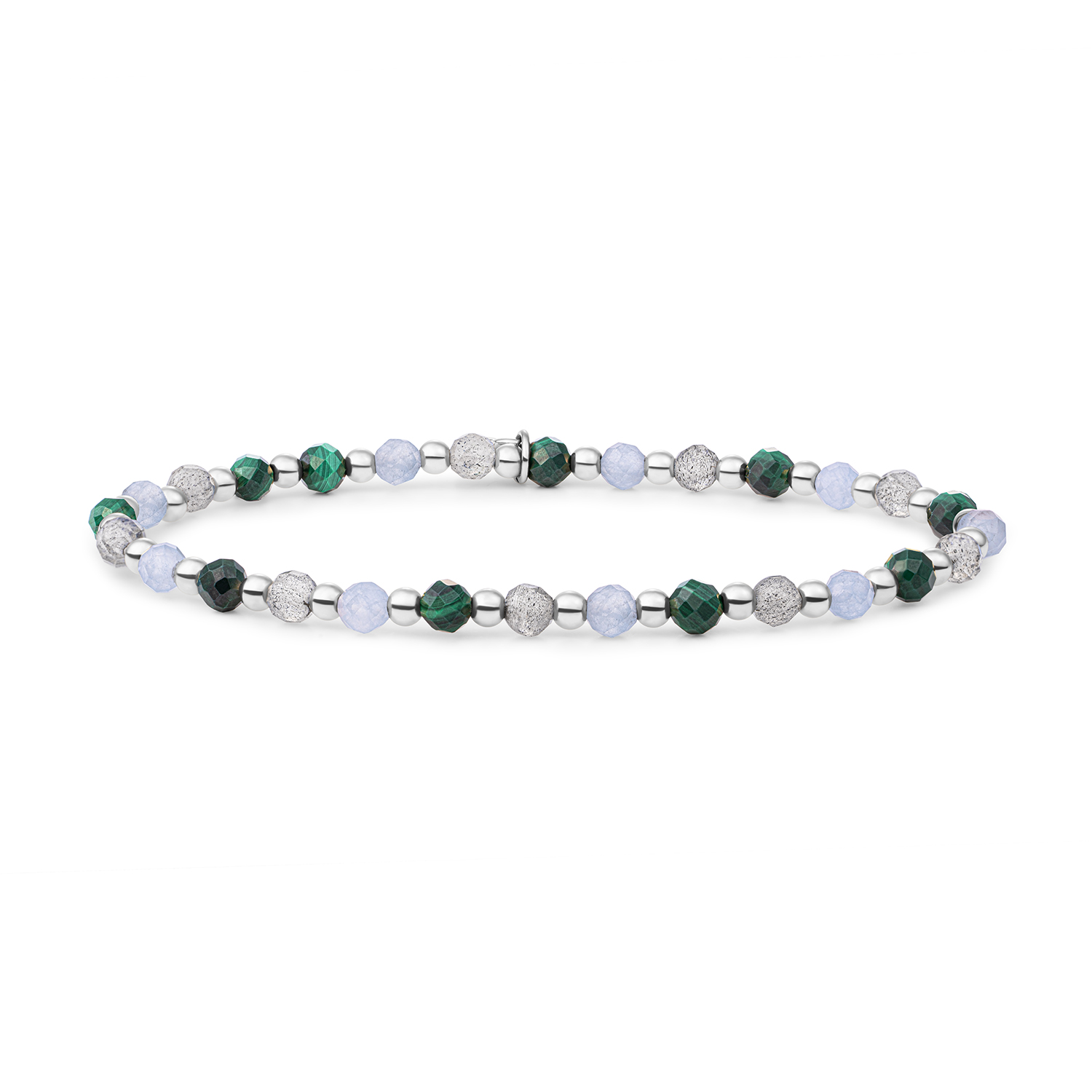 Zilver stretch armband met multi kralen