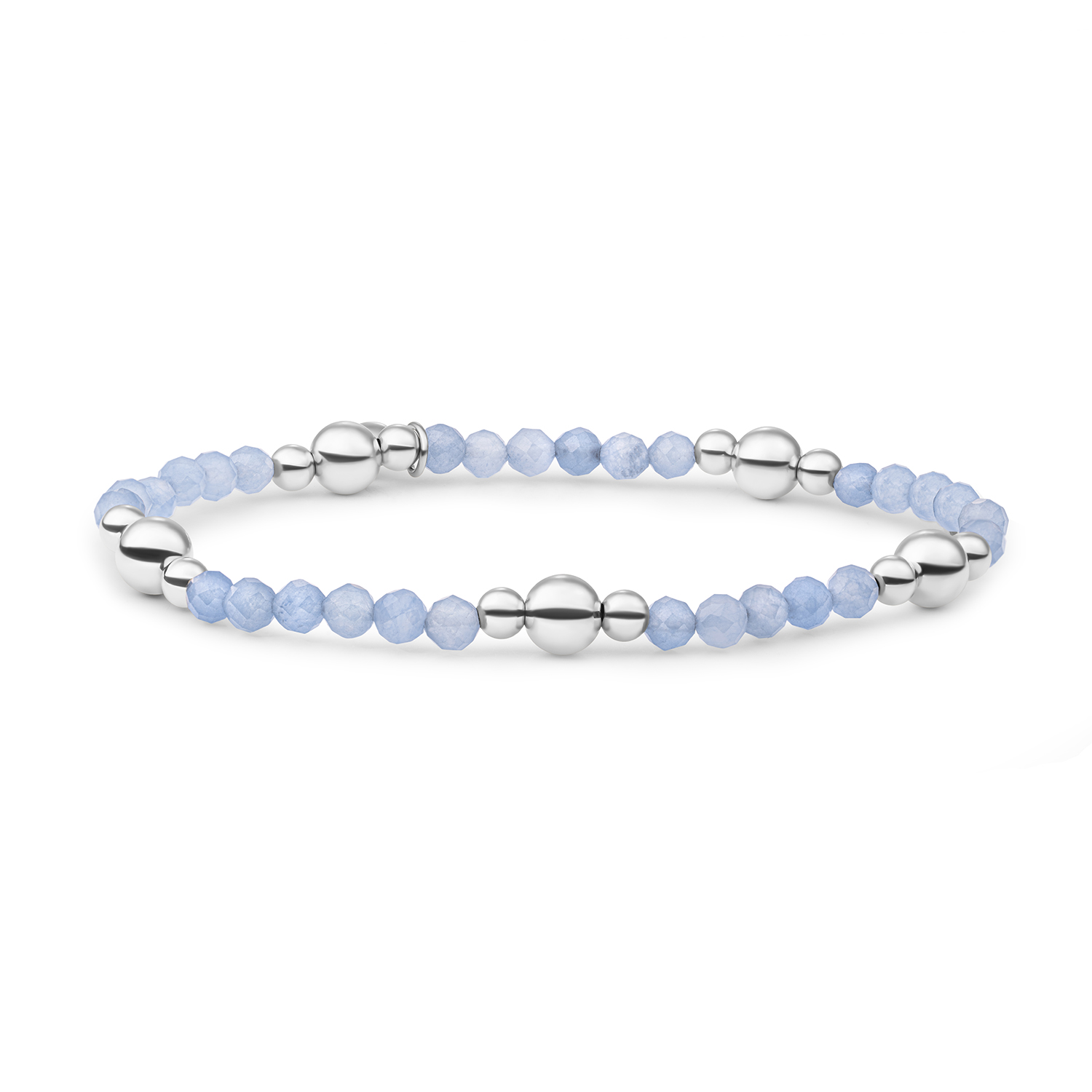 Zilver stretch armband met blue quartz kralen