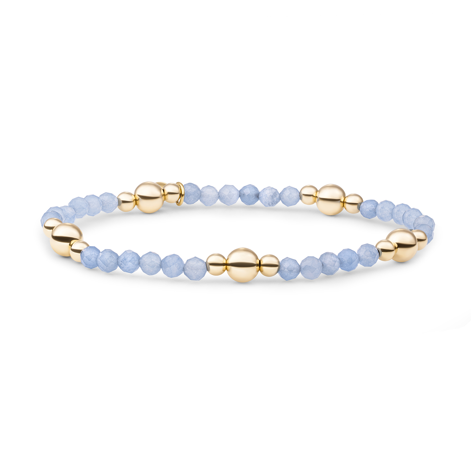 Goud op zilver stretch armband met blue quartz kralen 