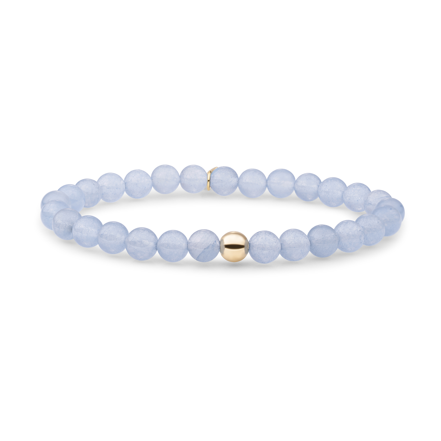 Gud op zilver stretch armband met Ice blue quartz kralen