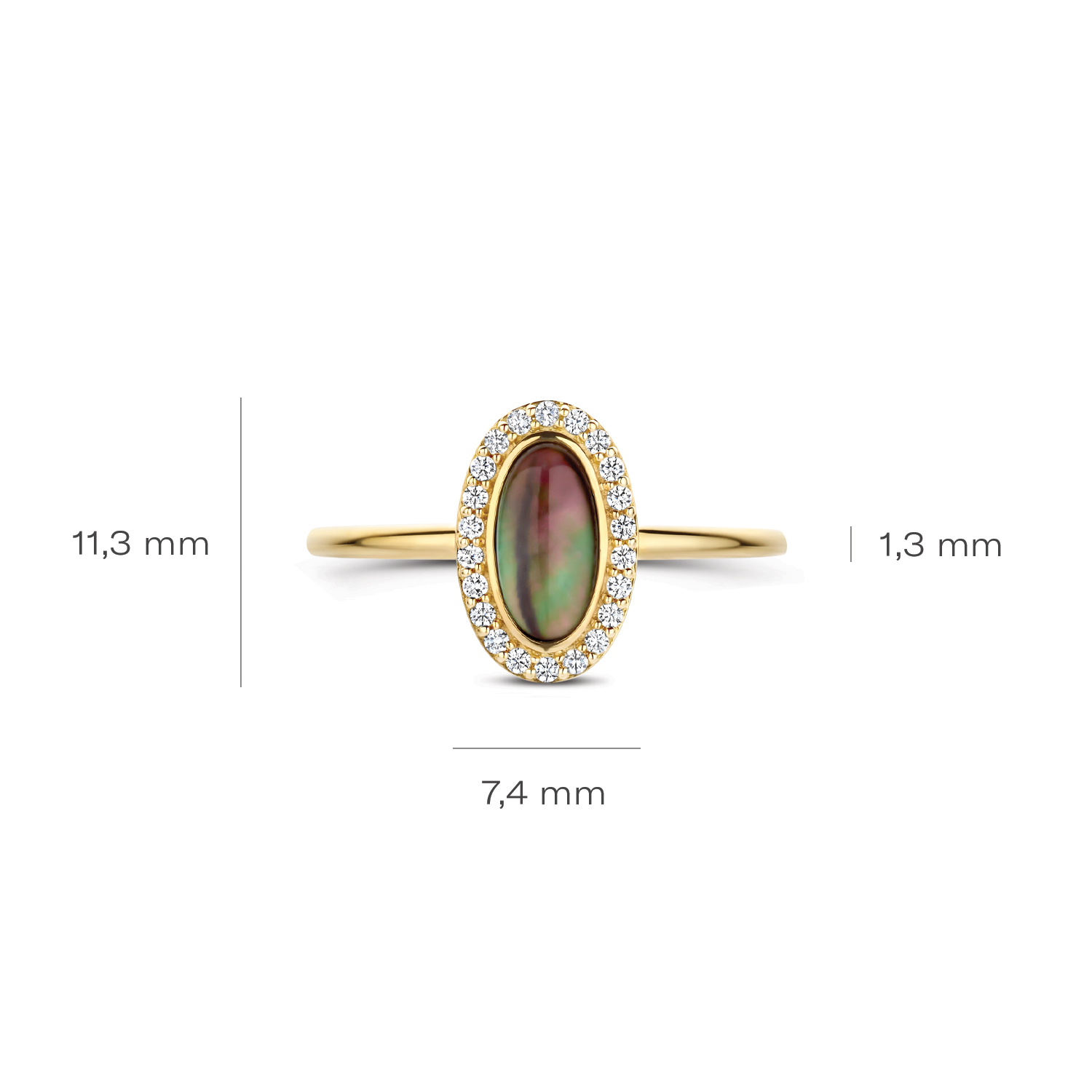 Blush Ring 1279YBQ - Geelgoud (14k) met Black Mother of Pearl en Zirkonia