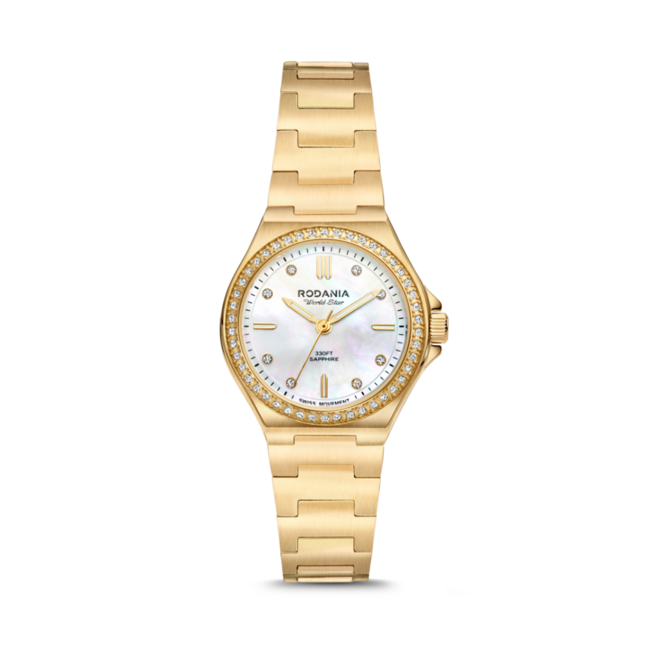 
Binnenwerk Type	Kwarts
Soort Horloge	Analoog
Waterdichtheid	10 ATM
Kast Materiaal	Staal
Diameter Kast	30 mm
Soort Glas	Saffier
Materiaal Band	Staal
Kleur armband	Goudkleurig
Vorm Kast	Rond
